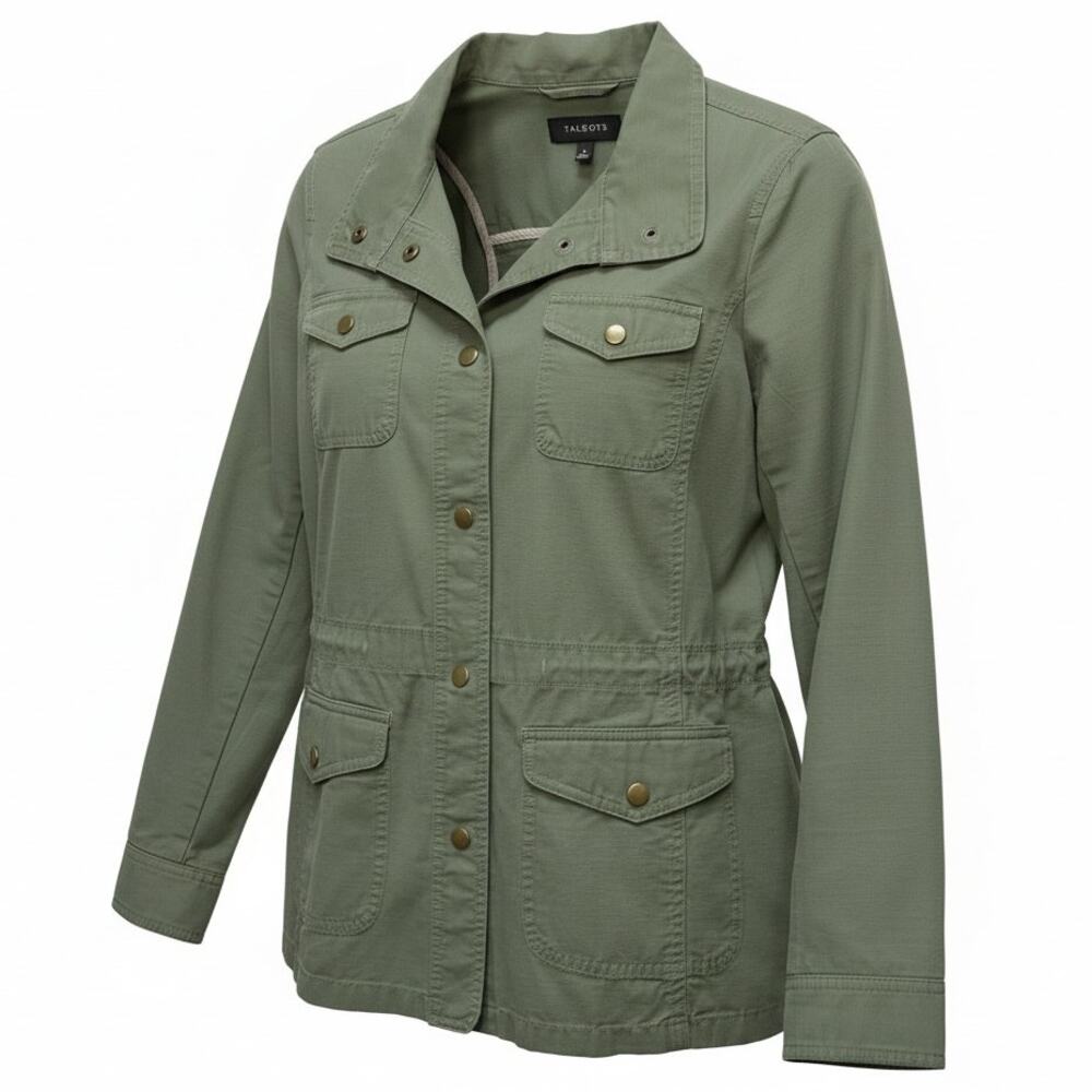 Talbots Utility Jacket Women Medium Green Cotton Military Safari Lightweight